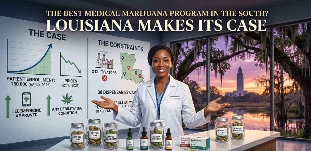 Louisiana medical marijuana program overview showing patient growth, dispensary access, and telemedicine certification