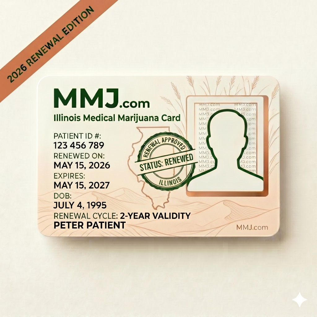 Sample illustration: Illinois medical marijuana card renewal issued by IDPH Sample illustration: Illinois medical marijuana card renewal issued by IDPH